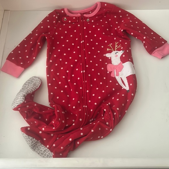 Carters girls Christmas holiday zippered footie pajamas size 12 months - Picture 1 of 5